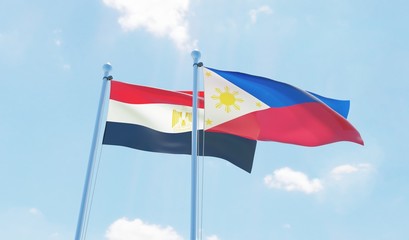 Fototapeta na wymiar Philippines and Egypt, two flags waving against blue sky. 3d image