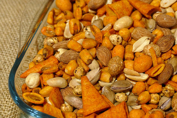 close-up snack foods, corn chips, nuts, almonds etc ...