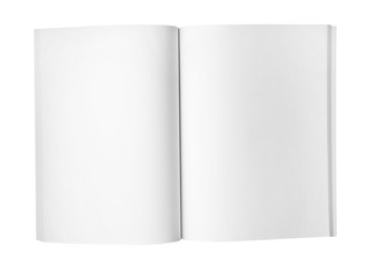 Mockup of open blank brochure on white background, top view
