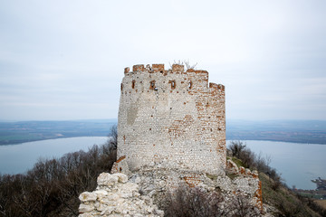 Ruins of a castle in South Moravia lying on the hill of Devin panorama to the castle and its vast surroundings