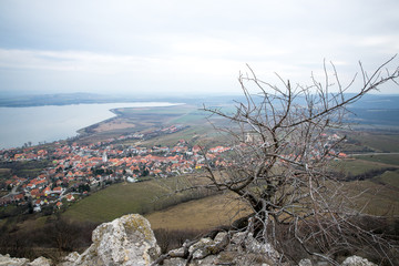 View of the village from the rock wall in South Moravia view from the hill Devin panorama of the vast surroundings
