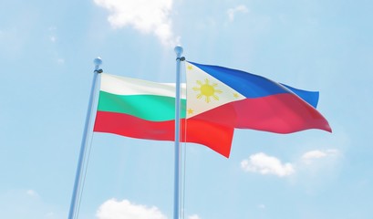 Philippines and Bulgaria, two flags waving against blue sky. 3d image