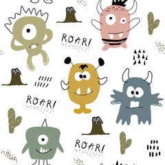 seamless pattern with monster . childish vector illustration. © neapol