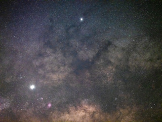 Milkyway galaxy close up with Jupiter and Venus inline.