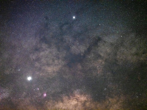 Milkyway galaxy close up with Jupiter and Venus inline. - Powered by Adobe