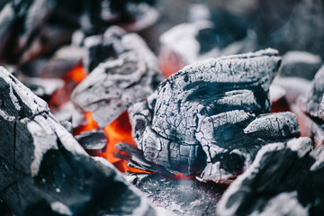 selective focus of hot burning coals in ash