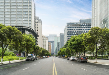 The expressway and the modern city skyline are in chengdu, China.