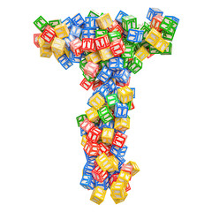 Letter T, from ABC Alphabet Wooden Blocks. 3D rendering