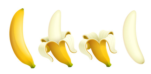 Ripe banana. Tropical purified fruit. Natural organic product. Healthy food. Summer meal. Isolated white background. Eps10 vector illustration.