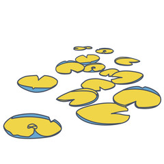 Outlined vector water lilies floating on water surface. Yellow low poly water lily. Water plants in different variant, isolated on white background. Isometric clumps growing on edge of pool and pond