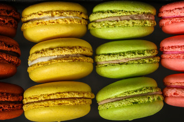macaron or macaroons cookie, tasty dessert. food background