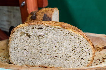 Fresh cut of home made wheat bread with potatoes