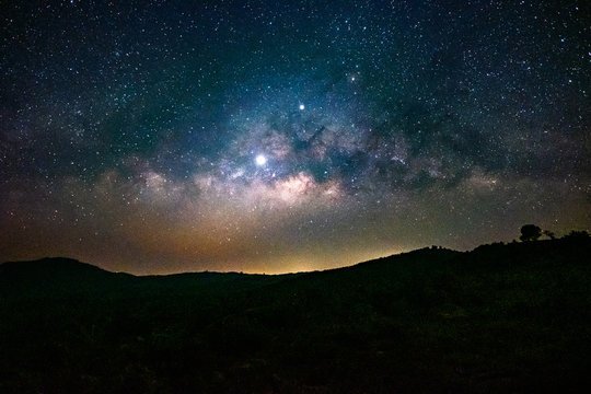 Milkyway galaxy landscape with Jupiter and Venus inline. - Powered by Adobe