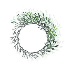 Wreath of leaves, plants, branches and flowers
