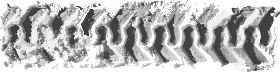 Tire tracks line print texture. Horizontal grunge banner. Off-road background. Graphic vector illustration.
