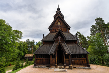 Facade of Gol Stave Church (Gol Stavkyrkje)  a typical Norwegian church at  Norwegian Museum of...