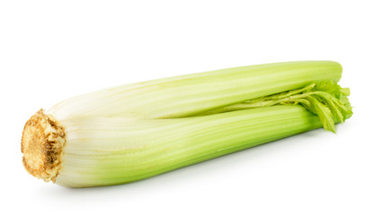 Celery stem close-up on a white. Isolated.