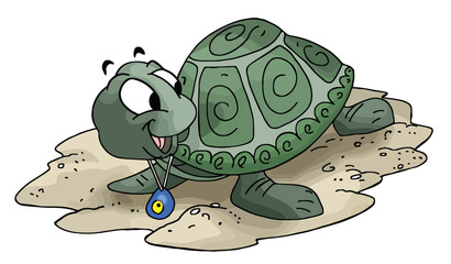 cartoon turtle wearing an evil eye amulet around his neck vector illustration