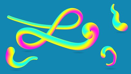 Obraz premium Modern hipster colorful web template on purple backdrop. 3d abstract colorful fluid design. Gradient shapes composition. Colorful gradient mesh. Wave background. Poster background composition.