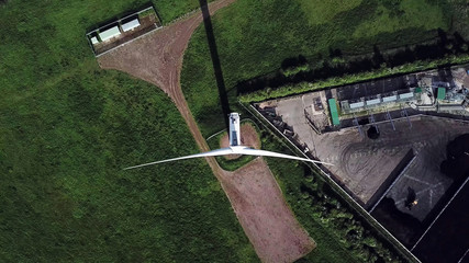 top aerial view of wind turbine.