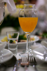 juice and vodka on wedding table