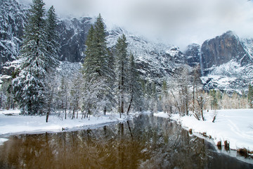 The Merced River as it flows through Yosemite National Park in mid-winter