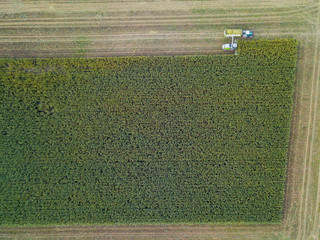 corn harvesting in Europe, Germany birds eye view