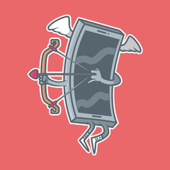 Phone cupid vector illustration. Love, Valentine, app, online, digital love, social media design concept
