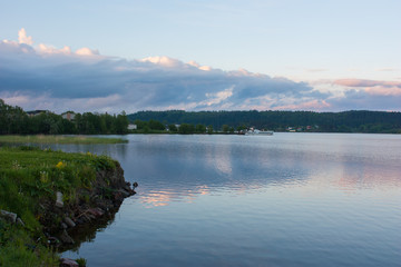 lake in the mountains, закат на ладожском озере, Ладога