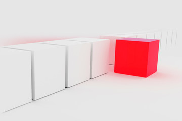 Weiße Würfel Reihe Roter Würfel sticht hervor