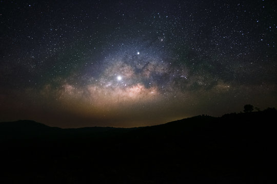 Milkyway galaxy landscape with Jupiter and Venus inline. - Powered by Adobe