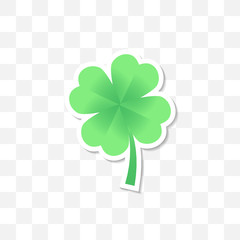 Clover symbol isolated on transparent background. Clover leaf icon. Good luck sticker. with soft shadow. Saint Patrick 's Day element