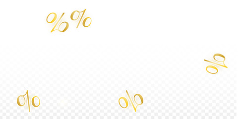 Luxury Vector Gold Percentage Sign Confetti on Transparent. Percent Sale Background. Business, Economics Print. Discount Illustration. Promotion Poster. Black Friday Banner. Special offer Template.