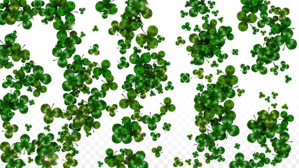 Vector Clover Leaf  Isolated on Transparent Background with Space for Text. St. Patrick's Day Illustration. Ireland's Lucky Shamrock Poster. Invintation for Concert in Pub. Top View. Success Symbols.