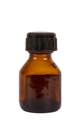 Brown glass bottle with iodine, on white background, isolated