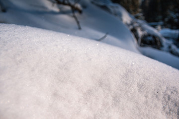 closeup of white snow on the ground