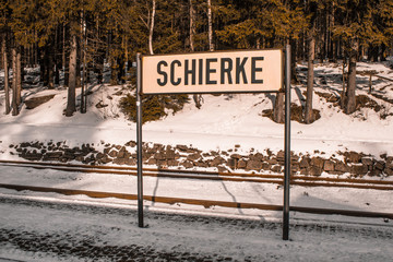 train station sign of Schierke train station at Harz Mountains National Park, Germany