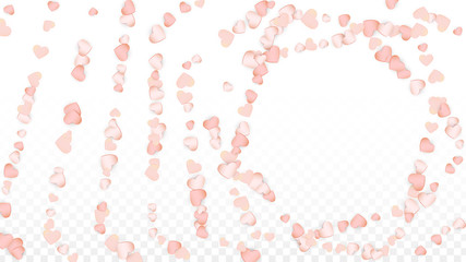 Love Hearts Confetti Falling Background. St. Valentine's Day pattern Romantic Scattered Hearts. Vector Illustration for Cards, Banners, Posters, Flyers for Wedding, Anniversary, Birthday Party, Sales.