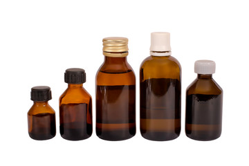 Brown glass vials, on white background, isolated