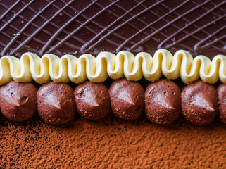 background structure of chocolate cake, top view, beautiful confectioners job