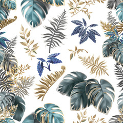 Feuilles sombres de fond transparent de plantes exotiques tropicales. Jungle de modèle avec des palmiers et des lianes. Illustration 3d vectorielle.