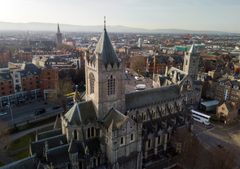 Fototapeta premium Christ Church cathedral aerial view, Dublin, Ireland. February 2019