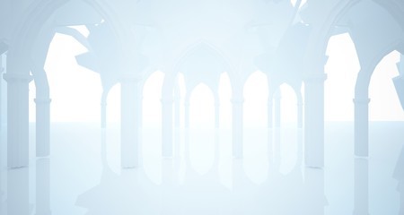 Abstract white gothic interior. 3D illustration and rendering.