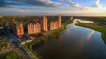 Fototapeta premium District of the city with new buildings near the river