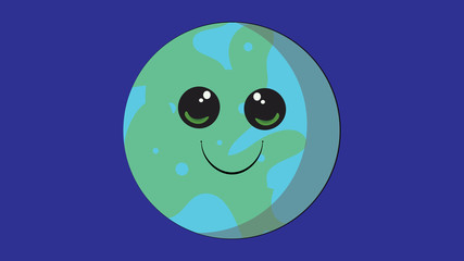 Earth planet vector design. Smiling planets of the Solar System. Planets with faces funny characters. 