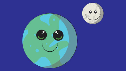 Earth planet vector design. Smiling planets of the Solar System. Planets with faces funny characters. 