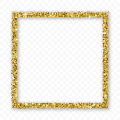 Gold Glitter Frame With Bland Shadows Isolated On Transparent  Background. Abstract Shiny Texture Squares Border. Golden Explosion Of Confetti. Vector Illustration, Eps 10.