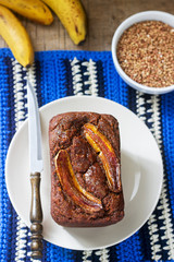 Homemade buckwheat banana cake with honey glaze. Gluten free baking.