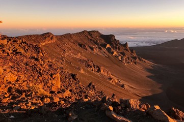 Sunrise at the top of Haleakala in Maui, Hawaii on a crisp sunny morning,