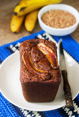 Homemade buckwheat banana cake with honey glaze. Gluten free baking.